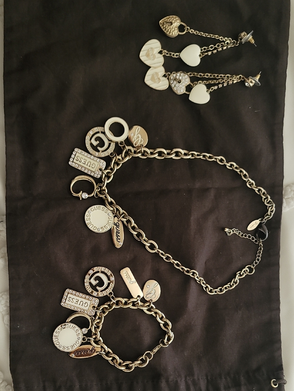 GUESS Gold-Tone Charm Necklace and Matching Drop Heart Earrings - Gold